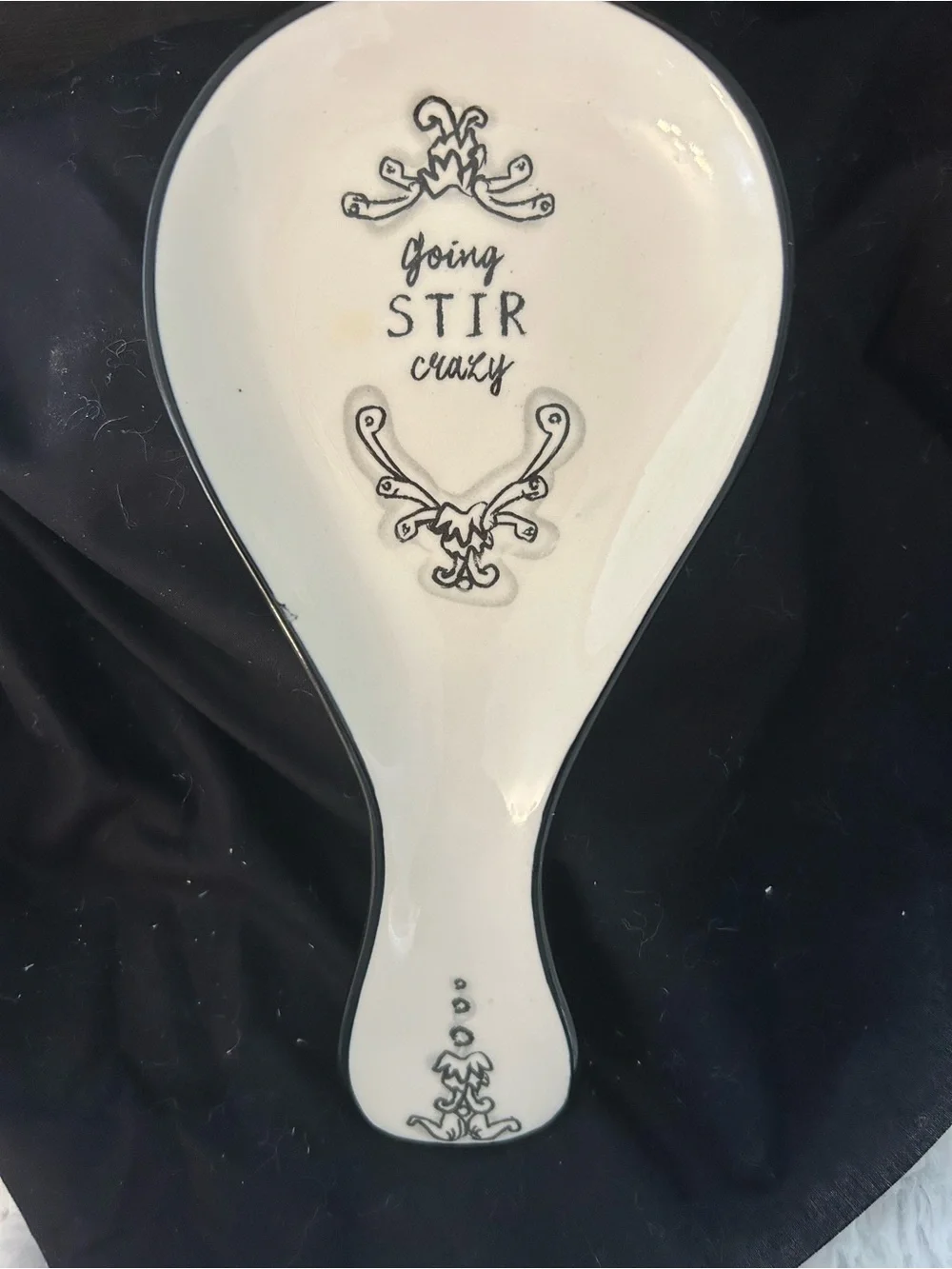 Katie Mandy White and Black Ceramic Spoon Rest “Going Stir Crazy” 2007